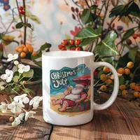 Festive Santa Relaxing on Beach Coffee Mug