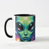 Alien Face with Planets Reflections in Eyes Mug