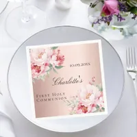 Rose gold pink roses florals First Communion Napkins