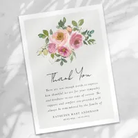 Pink Roses Floral Sympathy Funeral Thank You Card