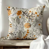 Autumn Fall Berries Leaves and Branches Pattern Throw Pillow