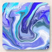 Blue and White Marble Fluid Art Beverage Coaster