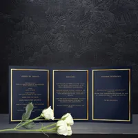 Dark blue gold photo tri-fold funeral program