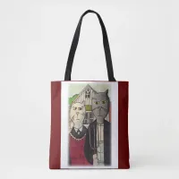 Meowican Gothic Rural Cartoon Classic Cat Art Tote Bag