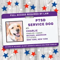 PTSD Service Dog Simple Personalized Photo ID Badge