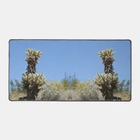 Cactus and Yellow Flowers in the rocky Desert Desk Mat