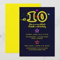 Neon Sign Tenth Birthday Party Invitation