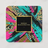 ** Leopard AP93 Abstract Animal Neon Gold Bold Square Business Card