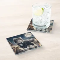 Cute Cat Pawdigy Plays a Moonlight Sonata Glass Coaster