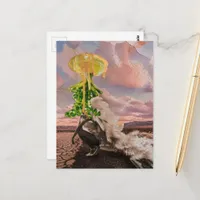 Leafy UFO Comes For Her Mixed Media Collage Postcard