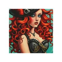 Red Haired Streampunk Woman Wood Wall Art