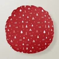 Christmas Trees and Snowflakes Round Pillow