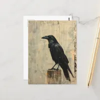Raven Grunge Cracked Painting Postcard