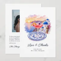 Santorini Sunset Pink Cocktail Greece Wedding Thank You Card