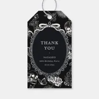 Black Bow Floral Skull RIP 20s 30th Birthday Party Gift Tags