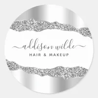 Silver Glitter Diamonds Glam Business Classic Round Sticker