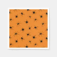 Creepy Spiders Orange Halloween Party Napkins