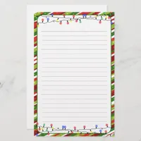 Christmas Lights Frame Holidays Lined Stationery