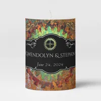 Steampunk Vintage Wedding Personalized Pillar Candle