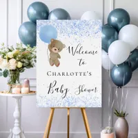 Baby shower teddy bear boy blue welcome foam board