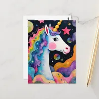 Adorable Colorful Unicorn Fantasy Postcard