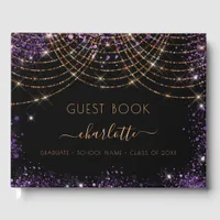 Graduation party black purple gold glitter 2025 guest book