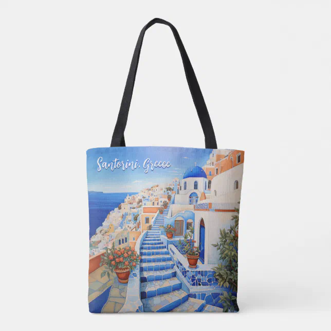 Santorini Island Illustration | Travel Art Tote Bag