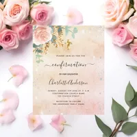 Confirmation rose floral eucalyptus invitation flyer