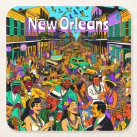 New Orleans, Louisiana People Having Fun Square Paper Coaster