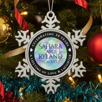 Elegant 34th Opal Wedding Anniversary Celebration Snowflake Pewter Christmas Ornament