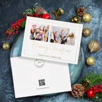 Company 2 Photo QR code Logo Merry Christmas Foil Holiday Card