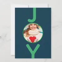 Christmas blue green photo joy card