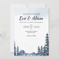 Mountain Pine Ridge Watercolor Winter Wedding Invitation