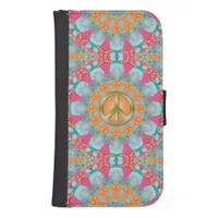 Pink Blue Orange Gold Peace Sign Mandala Galaxy S4 Wallet Case