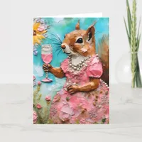 Squirrel with a Pink Dress and a Drink Card