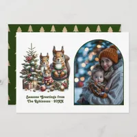 Woodland Squirrel Family Cozy Forest Christmas Holiday Card