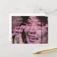 Happy Woman Vintage Phone Call Black White Pink  Postcard