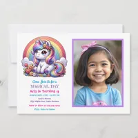 Cute Unicorn and Rainbow Child's Photo Birthday Invitation