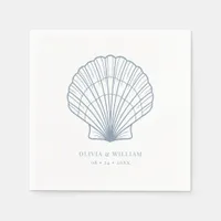 Seashell Beach Dusty Blue Coastal Wedding Napkins