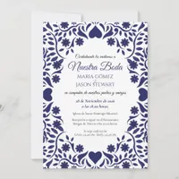 Navy Blue Floral Elegant Romantic Spanish Wedding Invitation