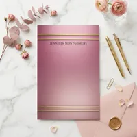 Elegant Dusty Rose Gradient Gold Foil Stripe Name Stationery