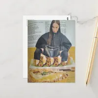 Woman Sitting on Foods From 1972 Surreal Collage Postcard