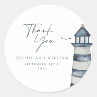 Seaside Wedding Thank You  Classic Round Sticker