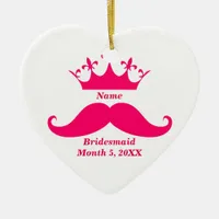 Bridesmaid Pink Tiara and Mustache Heart Ornament