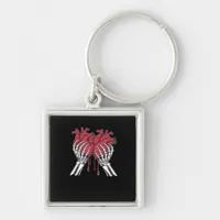 Funny Valentine Skeleton Heart Hands Classic Style Keychain
