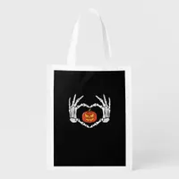 Vintage Skeleton Hands Heart Pumpkin Autumn Hallow Grocery Bag