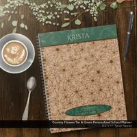 Country Flowers Tan & Green Personalized School Planner