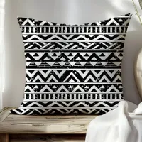 Black and White Tribal Geometric Aztec Pattern Throw Pillow