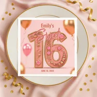 Rose Gold Glam Blush Pink Gemstone Sweet 16  Napkins