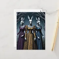 Surreal Vintage Rabbit Skull Head Ladies Postcard